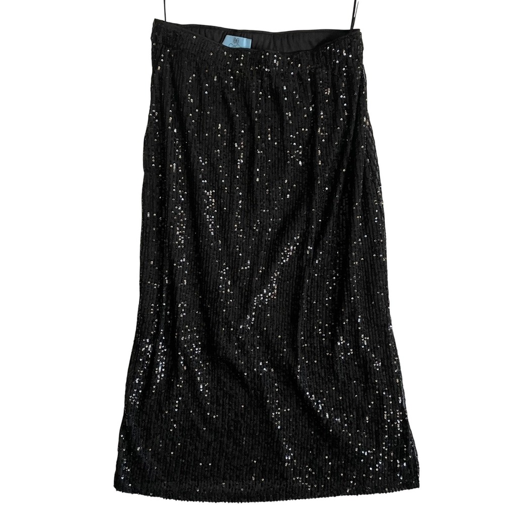 CeCe Sequin Midi Skirt Black Sparkly‎ Party Cocktail Evening Womens Size S
